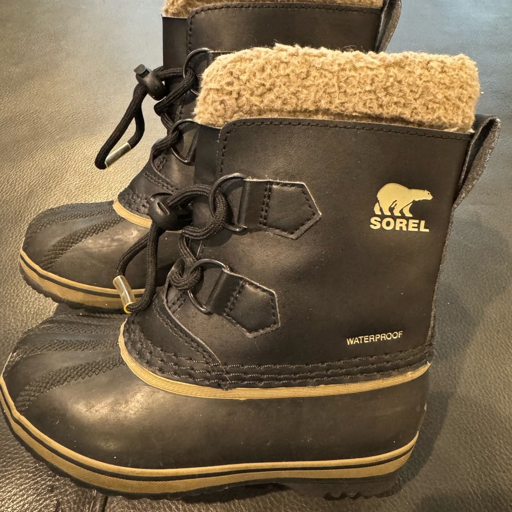 Sorel Kids Black and Tan Snow Boots